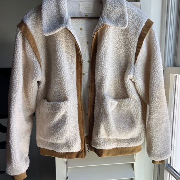 Rylee + Cru Sherpa Bomber Jacket with Corduroy Detail Size M - Picture 3 of 8